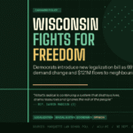 Wisconsin marijuana legalization blog image showing key statistics including 69 percent voter support, 121 million dollars spent by residents in Illinois, and 5.3 times racial disparity in cannabis arrests, with a quote from Rep. Darrin Madison supporting the 2026 Democratic legalization bill